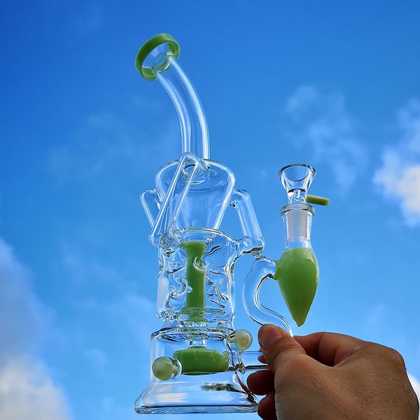 Narghilè Perc a turbina da 10 pollici Doppio riciclatore Bong in vetro Fab Egg Oil Dab Rigs Giunto femmina da 14 mm con tubi per l'acqua HR319