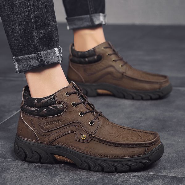 

designers genuine leather hiking shoes men winter outdoor sport shoestrekking mountain athletic shoes man cold resistance boots, Black