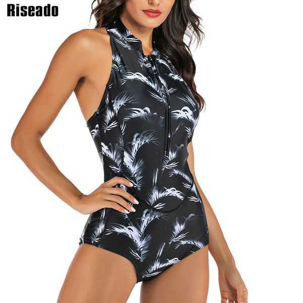 

riseado sport one piece swimsuit women racerback competition swimwear 2020 swimming suit for women rash guard bathing suit t200708, White;black