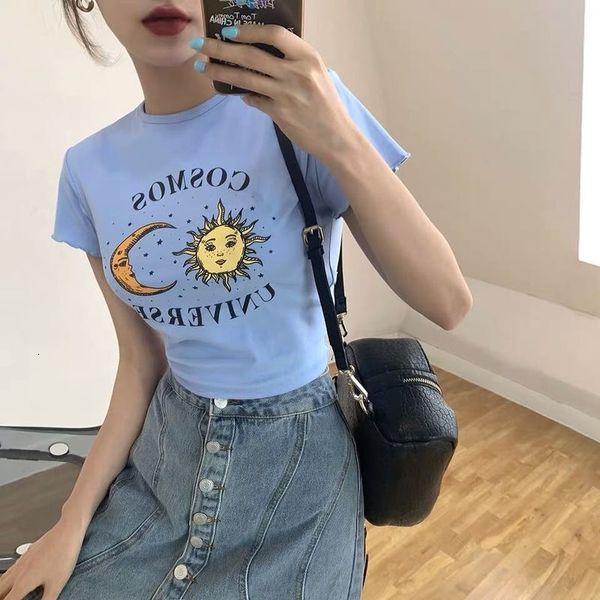 

2021 new women with sleeves printed fitting t-shirts short summer sweet casual o-neck women's clothes vyzd, White