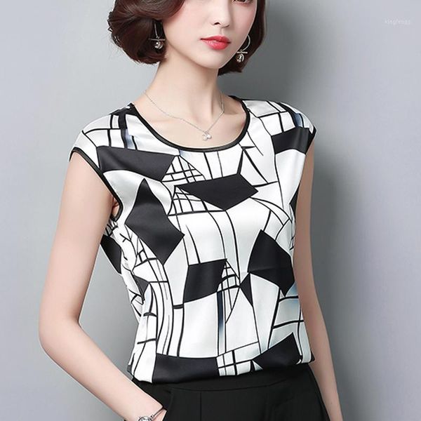 

summer womens blouses 2020 new flower printed fashion shirts sleeveless striped ladies plus size 5xl blusa feminina 17e1, White