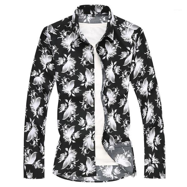 

hawaiian shirts for men plus size shirts men dress flower print shirt turn down collar long sleeve male camisa1, White;black