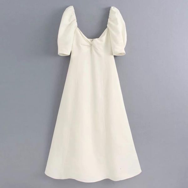 

new women holiday wind knotted casual slim midi dress ladies puff sleeve chic linen vestidos back zipper party dresses, Black;gray
