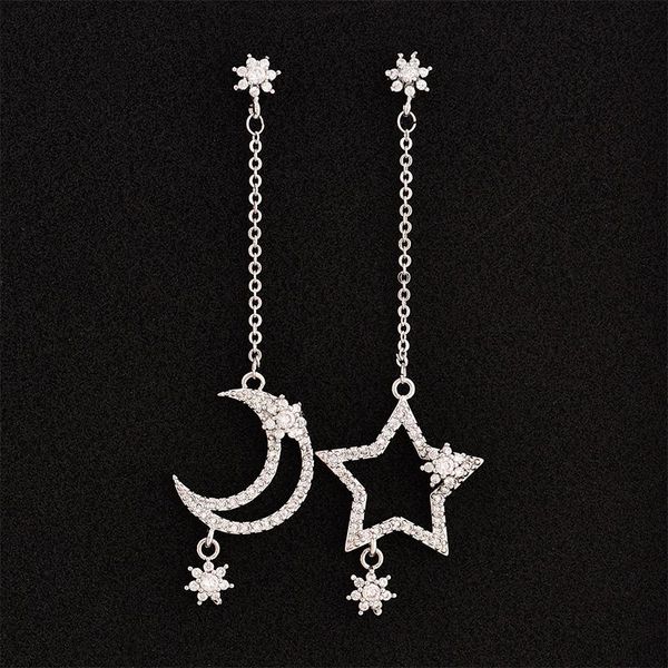 

new arrival fashion cubic zirconia moon star dangle earrings for girl allergy prevent cze-1648w, Silver