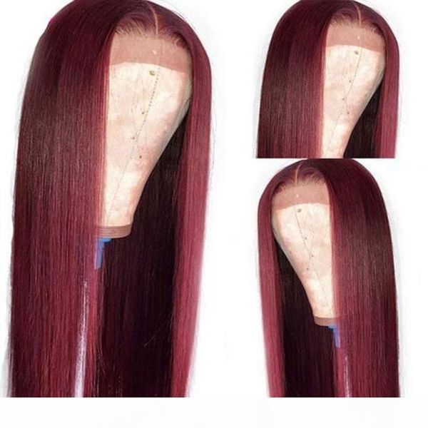 

synthetic wigs dark red wine middle part silky straight wig 26 inches with baby hair 99j straight heat resistant fiber, Black