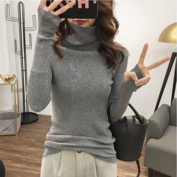 

2020 new-coming autumn winter turtleneck pullovers sweaters primer shirt long sleeve short korean slim-fit tight sweatershirts1, White;black