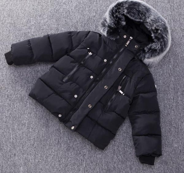 

kids jacket winter warm coats thicken natural fur collar hooded outerwear baby boys girls clothes, Blue;gray