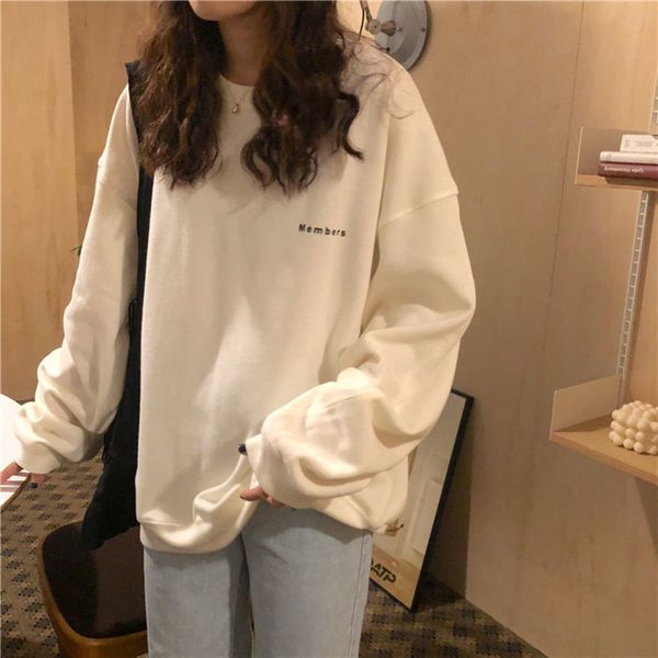 

gsxzv embroidered clothing 2020 autumn new embroidery women's loose fashion thin bf student's without plush sweater women's s, Black