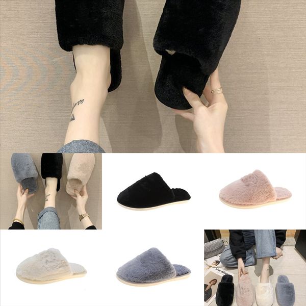 

betkb suihyung minion plush slip plush slippers winter flat women indoor shoes furry warm slides pink purple ears slides gilrs home fur, Black