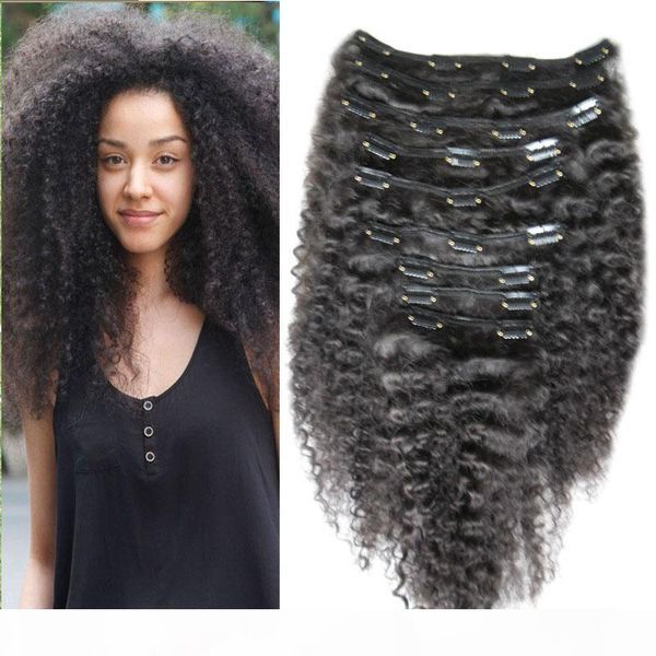 

afro kinky curly hair bundles 7pcs virgin brazilian curly human hair clip in weave bundles natural hair extension, Black;brown