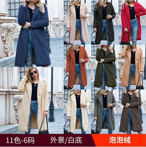 

long coats fleece jackets winter warm teddy coat cardigan office lady women wool blends full overcoats plus size1, Black
