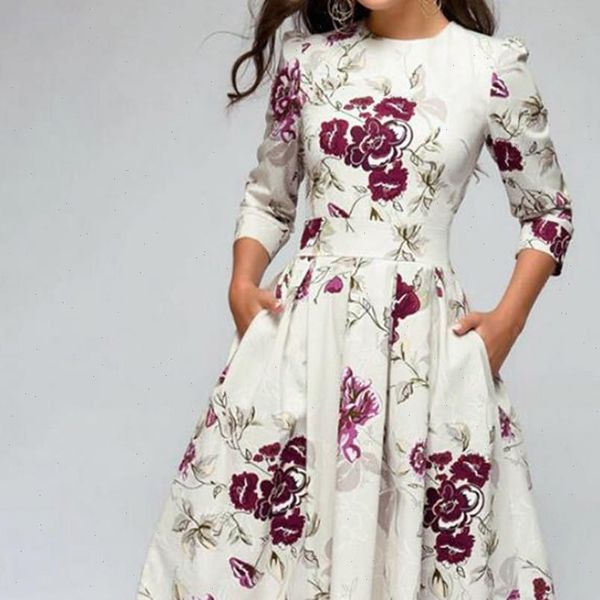 

autumn and winter ladies retro long sleeved dress floral print slim dress prom party evening multicolor elegant print dress d, Black;gray