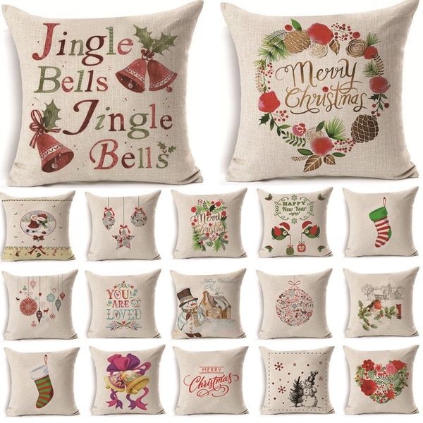 

1pcs 43*43cm christmas jingle bells pattern cotton linen throw pillow cushion cover car home sofa decorative pillowcase 40479