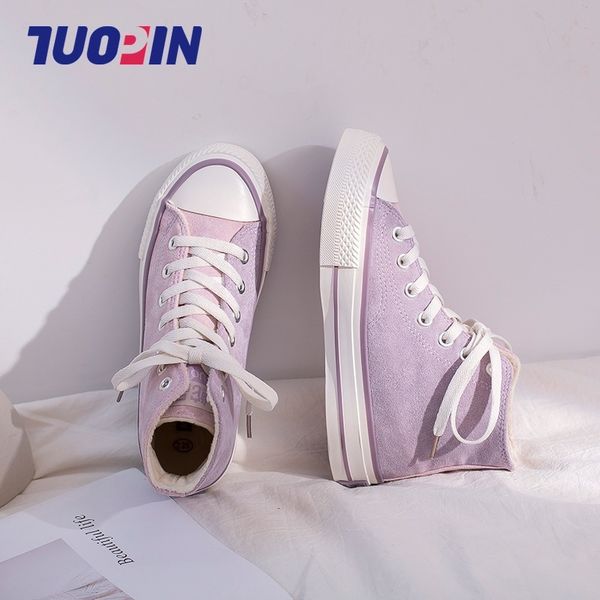 

designer shoes tuo products purple high canvas shoes female autumn fleece cotton-padded shoes casual stylish and comfortable sneakers, Black