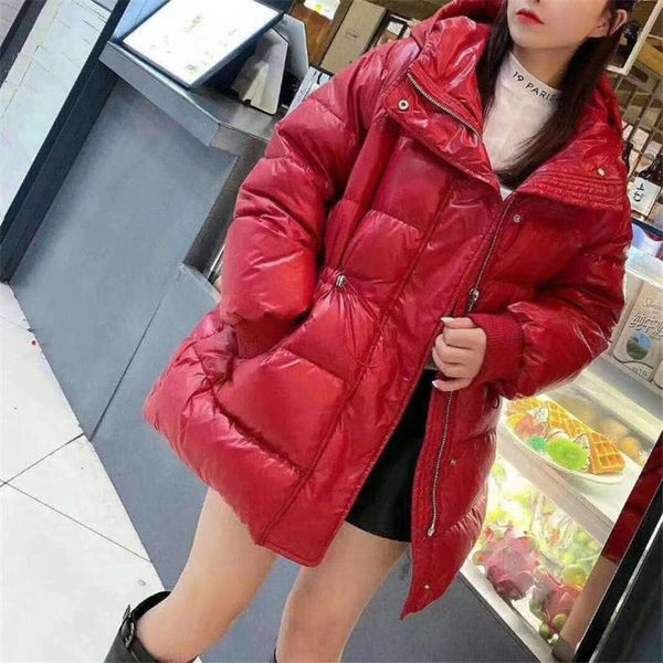 

down jacket women 2020 new korean style waist drawstring hooded loose and thin thick fashionable pure color jacket three colors size, Black