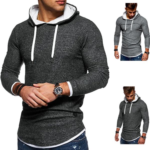 

new winter autumn 2020 patchwork hem arc hoodies sweatshirts for men long sleeve hooded t shirt pullover, Black
