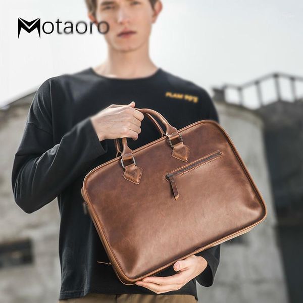 

new leather men briefcase vintage business brown shoulder mens lapbag man office bags for 13.3 inch macbook air bolso hombre1