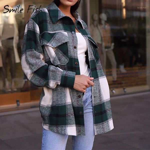 

women's jackets red coats women pockets single breasted turn down collar streetwear green 2021 autumn plaid winter clothes g20681, Black;brown