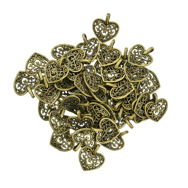 

50 piece alloy hollow heart shape pendants charms for jewelry making accessories, Black