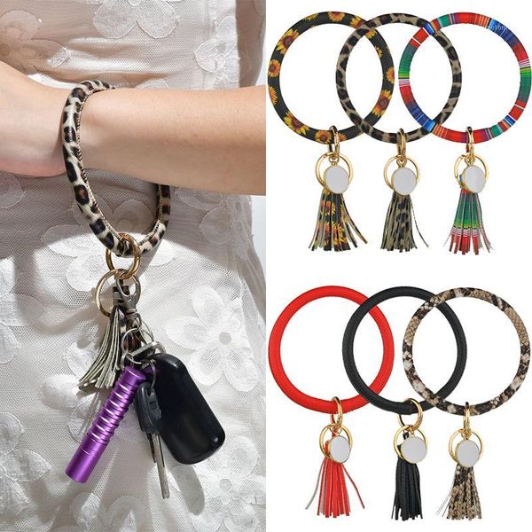 

keychains pu leather o key chain custom circle cute same color tassel wristlet keychain wholesale women girls 40colors keychain1, Silver