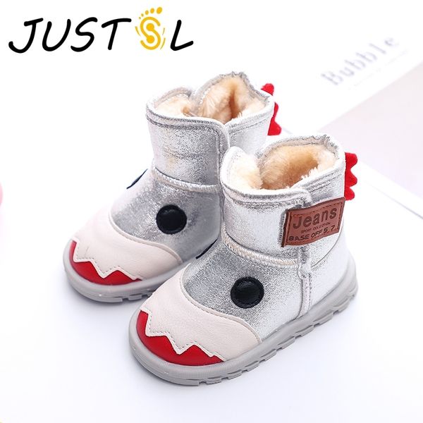 

justsl autumn winter children's cotton shoes boys girls fashion plus velvet little monsters style warm kids snow boots, Black;red