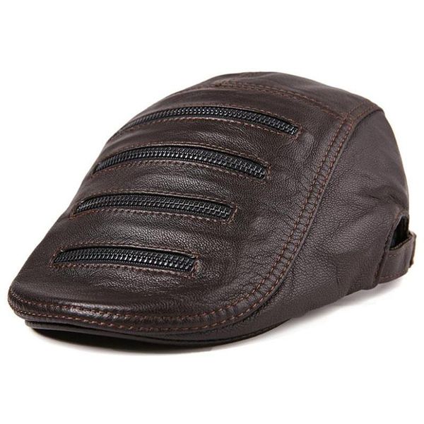 

berets t-mac men beret hat real leather flat cap sheepskin autumn winter male brown adjustable gatsby mens caps, Blue;gray