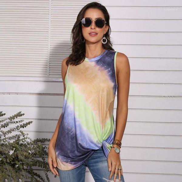 

women's gradient color printed sleeveless vest t-shirt 1, White