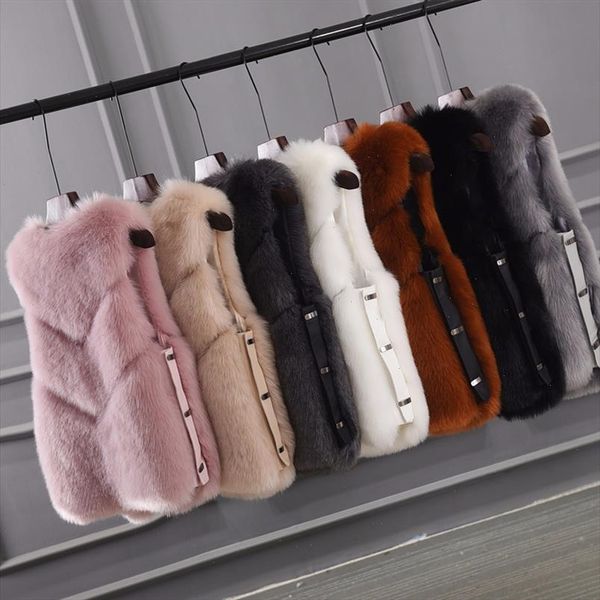 

fashion v neck short faux fur vest 2021 new arrival thick warm winter jacket women wholesale price, Black