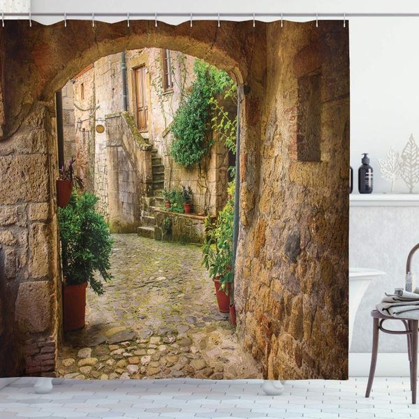 

shower curtains scenery decor curtain by ambesonne landscape from another door antique stone village tuscany italian valley fabric bath