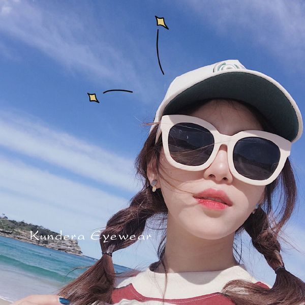 

large frame white female ins square round face beach personality myopia sunglasses uv protection, White;black