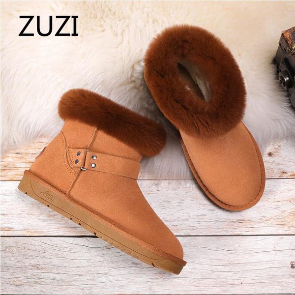 

zuzi 2020 winter fur warm snow boots shoes woman cow leather hair boots girls bota feminina zapatos de mujer, Black