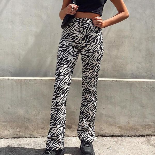 

y2k high waisted pants animal zebra print flare women casual straight long trousers ladies fashion goth e girl harajuku joggers, Black;white