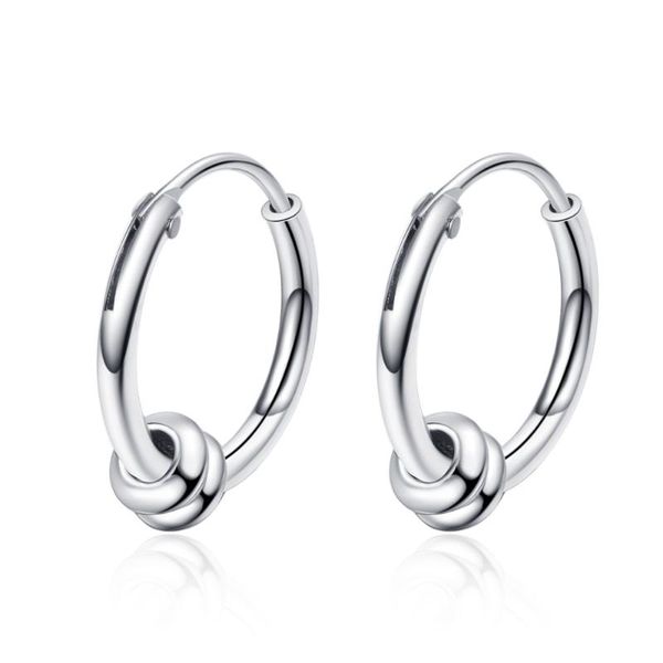 

lekani real 925 sterling silver minimalist round bead hoop earrings for trendy women party fine jewelry accessories gift, Golden;silver