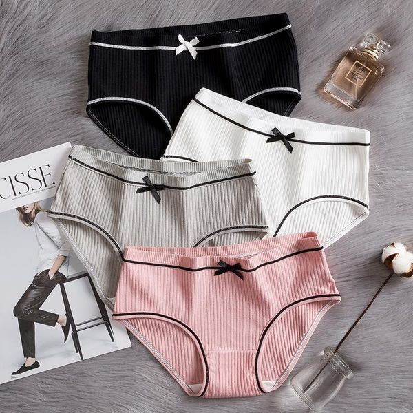 

bzel 3pcs/lot 95% cotton panties women's bow cute girls briefs teenage female underwear solid underpants women cotton knickers, Black;pink