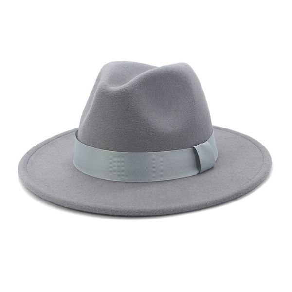 

fashion winter men wool jazz fedora hat with ribbon belt gentleman outdoor elegant wide brim church panama formal cap, Blue;gray