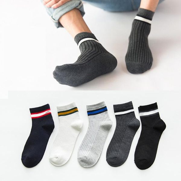 

men's socks 5 pairs/lot men cotton business striped good quality party dress long harajuku brand sokken selling, Black