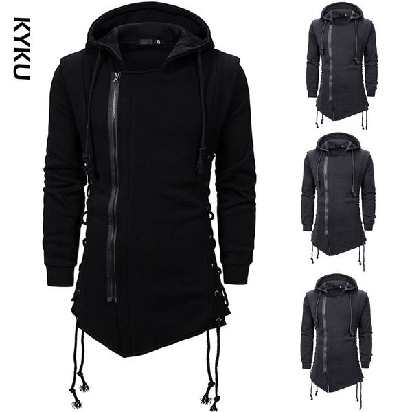 

men's autumn and winter trend solid color dark long hooded loose sweatshirt coats poleron hombre sudaderas hombre, Black