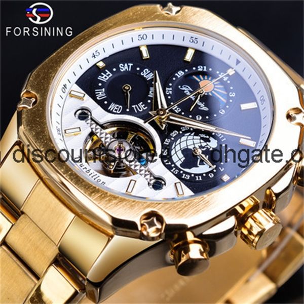 

forsing flywheel men's automatic mechanical watch men's multifunctional steel belt mechanical watch, Slivery;brown