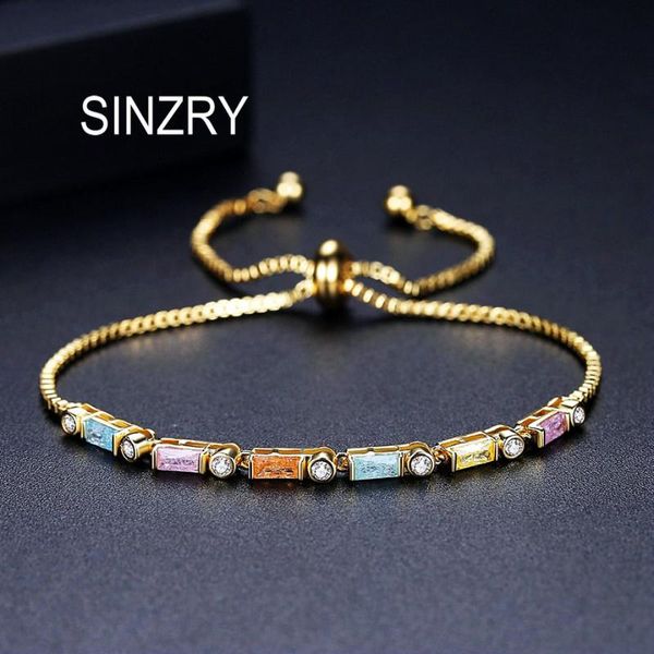 

SINZRY new colorful cubic zirconia geometry slim sweety charm bracelets fashion lady korean stylish bracelet, Golden;silver