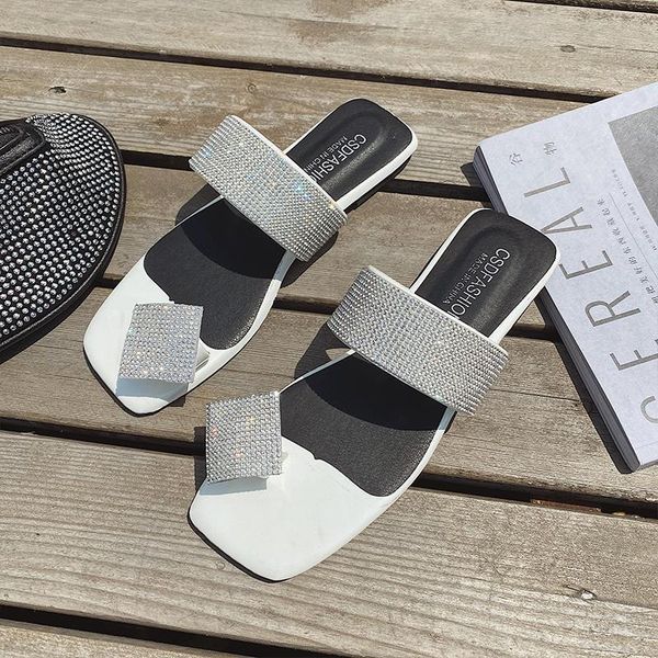 

cute wild trend simple young women bling slippers fashion flats open toe summer slippers slides women casual shoes solid, Black