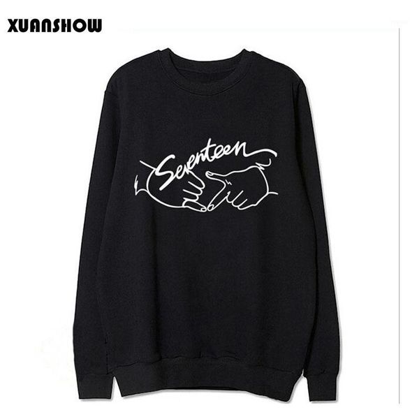 

wholesale- 2017 autumn new arrival kpop seventeen printing o neck sweatshirt for fans fashion pullover hoodies1, Black