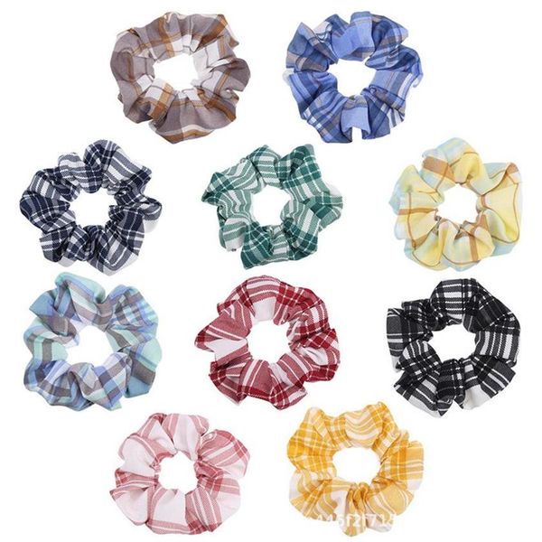 

fashion hair ring sweet and lovely plaid print scrunchies headress elastic bobble hairband women girl hair rope holder f102301, Slivery;white