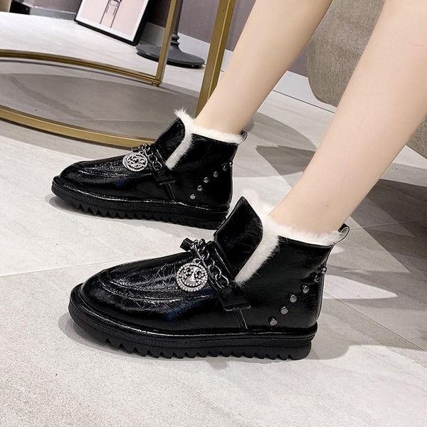 

boots women 2021 winter ankle for warm snow boot ladies comfortable waterproof botas mujer rivet shoes, Black
