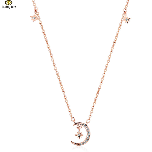 

wedding courtship necklace shiny zircon crystal star moon women's pendant necklaces jewelry clavicle chain gift, Golden;silver