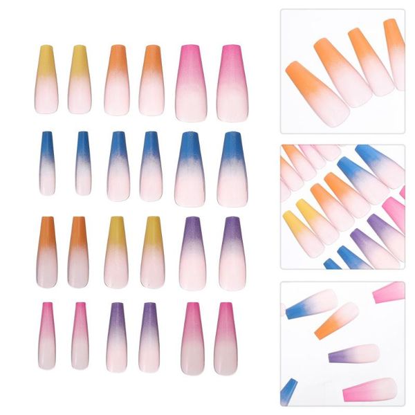 

24pcs super long false nails rainbow press on short fake nails false art, Red;gold
