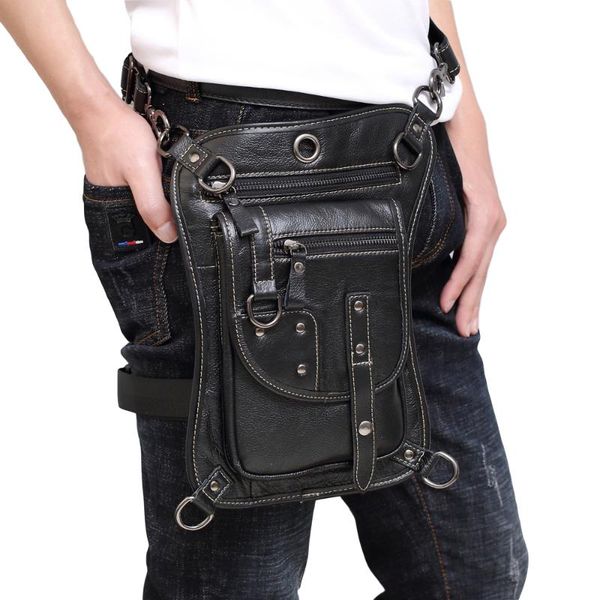 

vintage men's genuine leather drop leg bag fanny pack waist thigh hip bum belt male travel motorcycle messenger shoulder bag