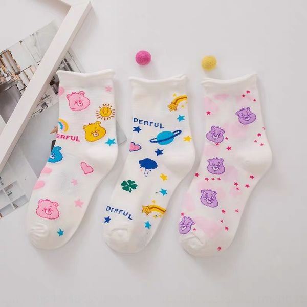 

новое в осенне-зимний период 2020 рыхлый губы и ребро свернувшись трубки медиума женские носки среднего симпатичный мультфильм медведь носки, Black