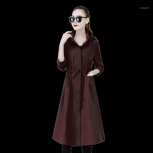 

fashion hooded trench coat women's mid-length autumn new plus size korean loose over the knee popular net red overcoat coats1, Tan;black