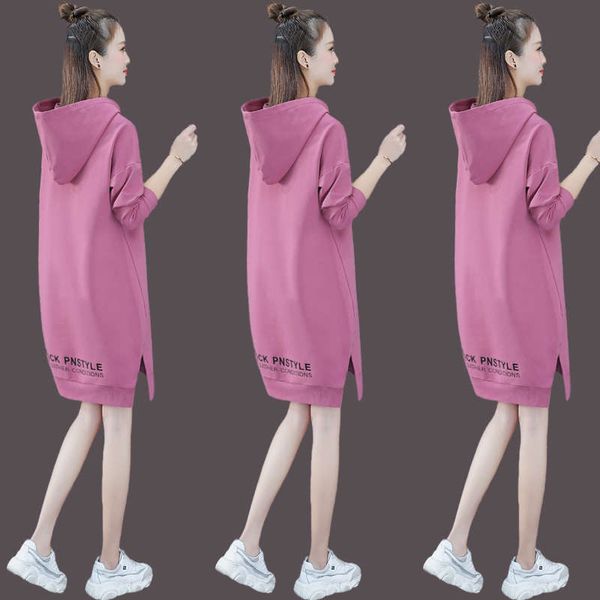 

fashion hooded sweater dress women's new autumn loose korean style mid long casual skirt, Black