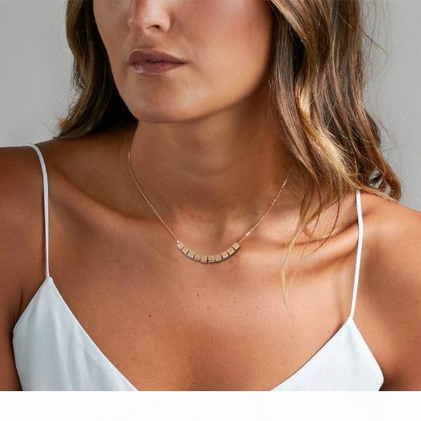 

femme choker necklace in silver or gold color chain square beaded curb chain necklace for girls nightclub gifts, Golden;silver